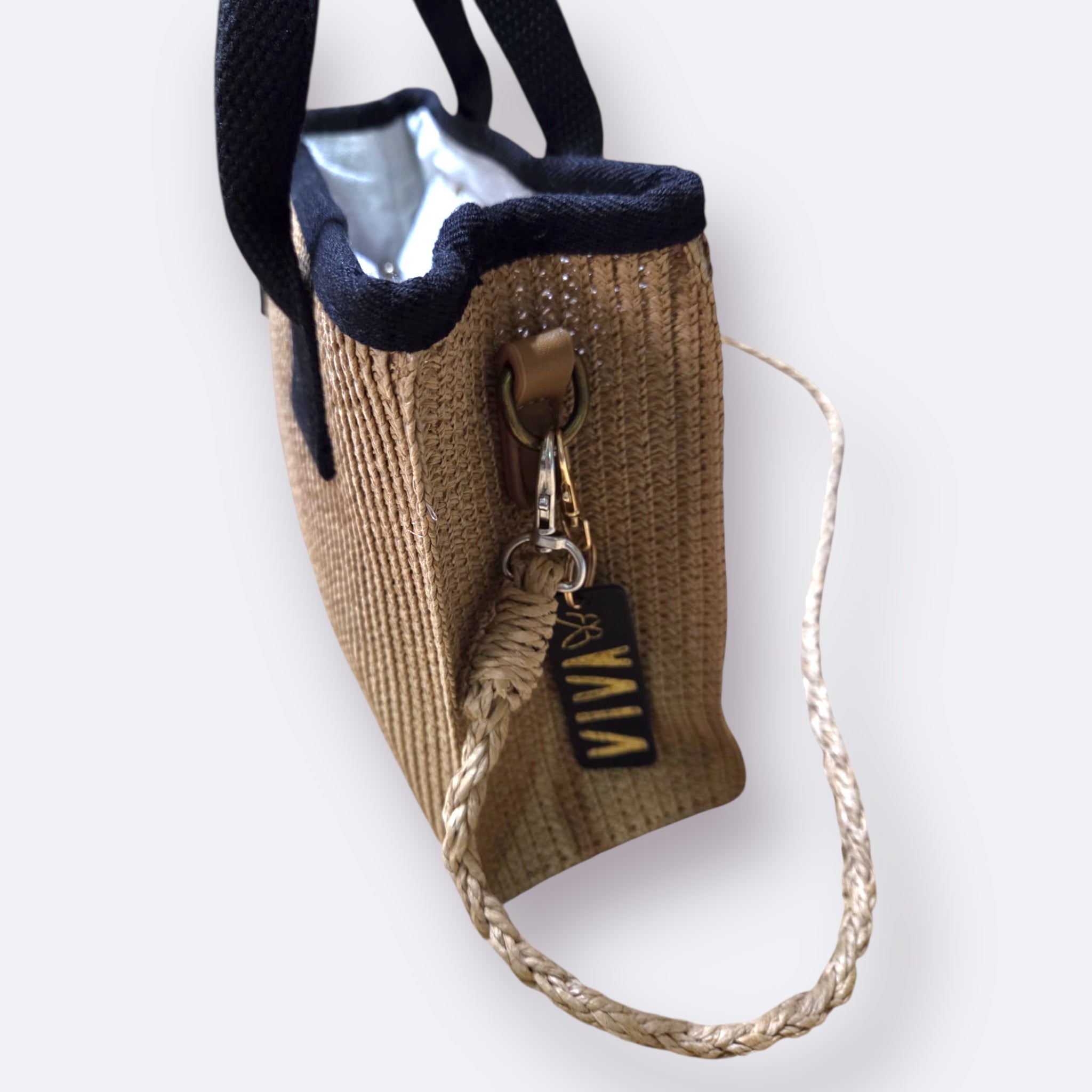 BOLSO DE RAFIA MÓNACO CAMEL Y NEGRO