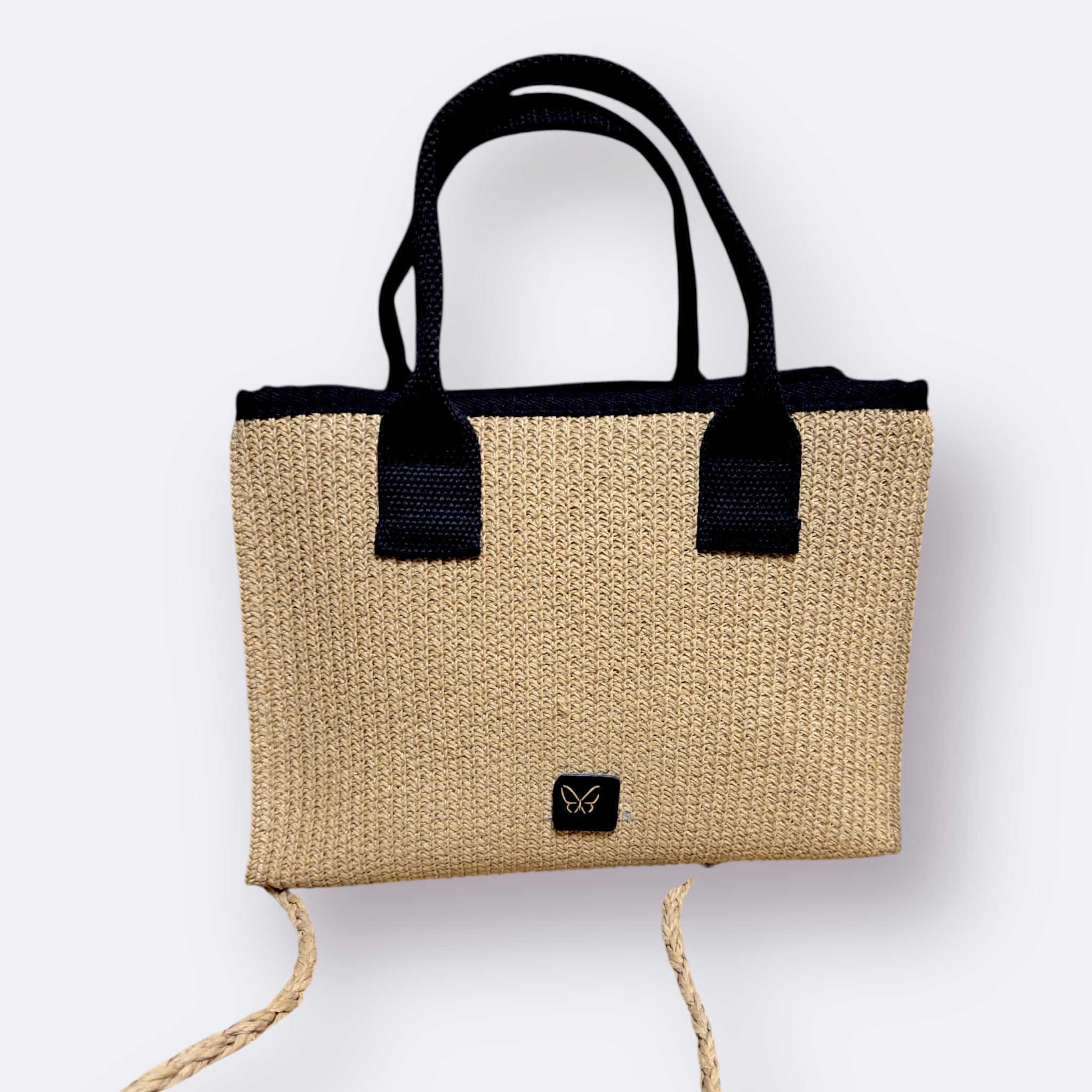 BOLSO DE RAFIA MÓNACO CAMEL Y NEGRO