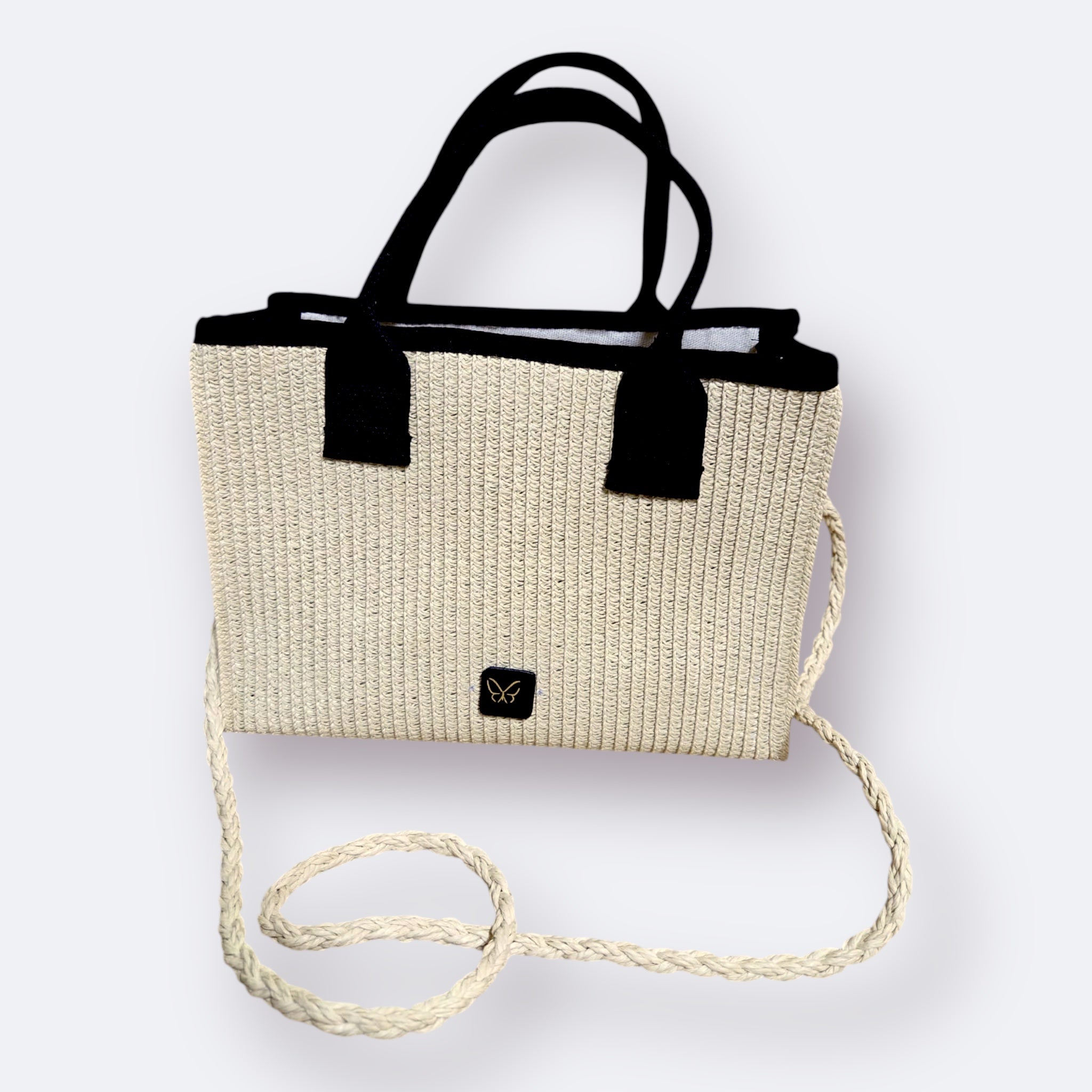 BOLSO DE RAFIA MÓNACO BEIS Y NEGRO
