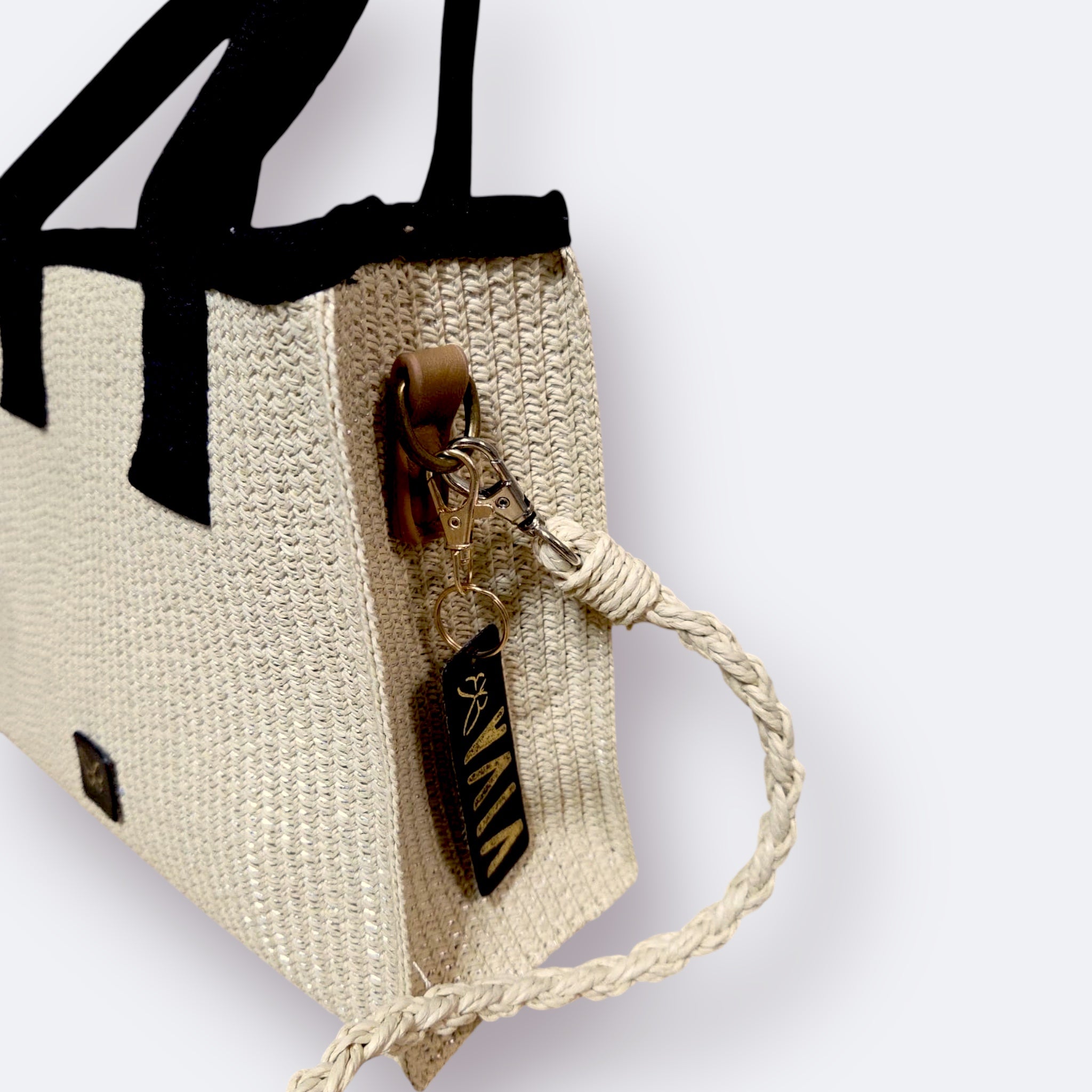 BOLSO DE RAFIA MÓNACO BEIS Y NEGRO