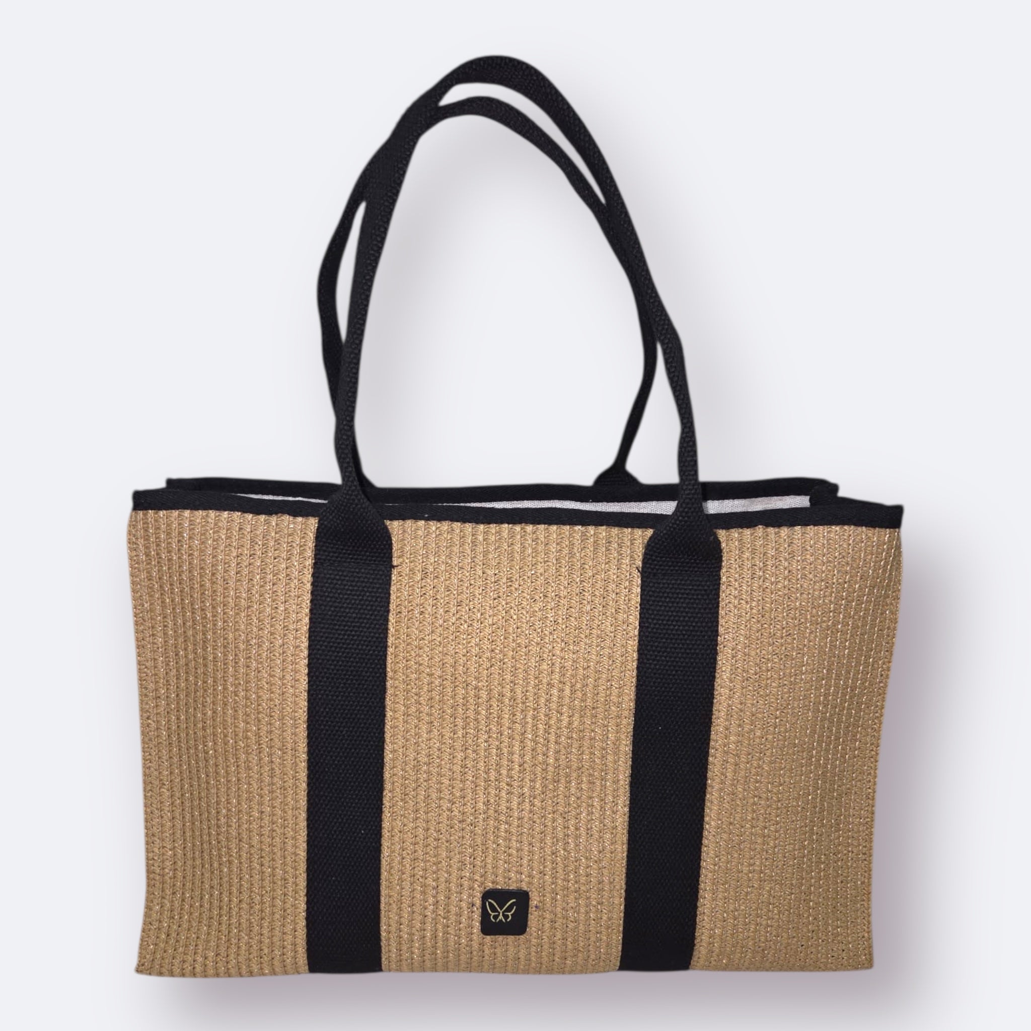 BOLSO DE RAFIA GRAN MÓNACO (CAMEL Y NEGRO)