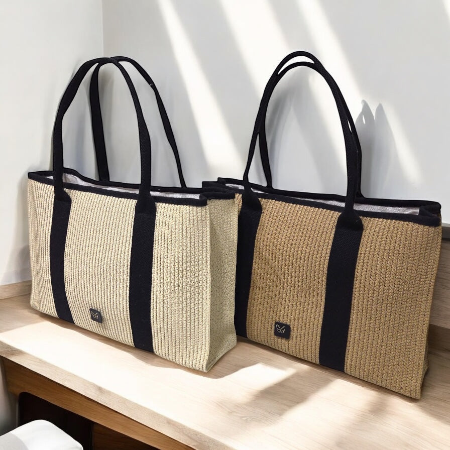 BOLSO DE RAFIA GRAN MÓNACO (BEIS Y NEGRO)
