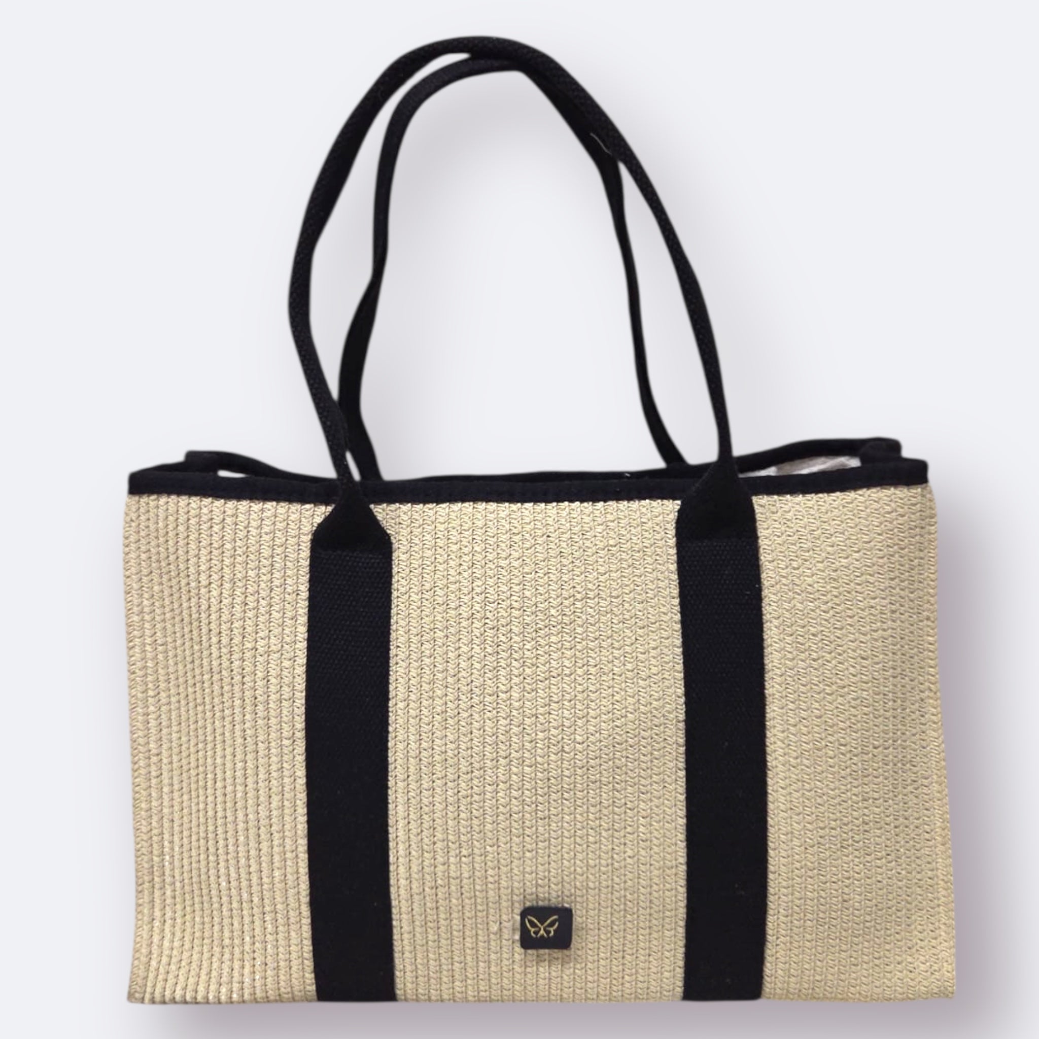 BOLSO DE RAFIA GRAN MÓNACO (BEIS Y NEGRO)