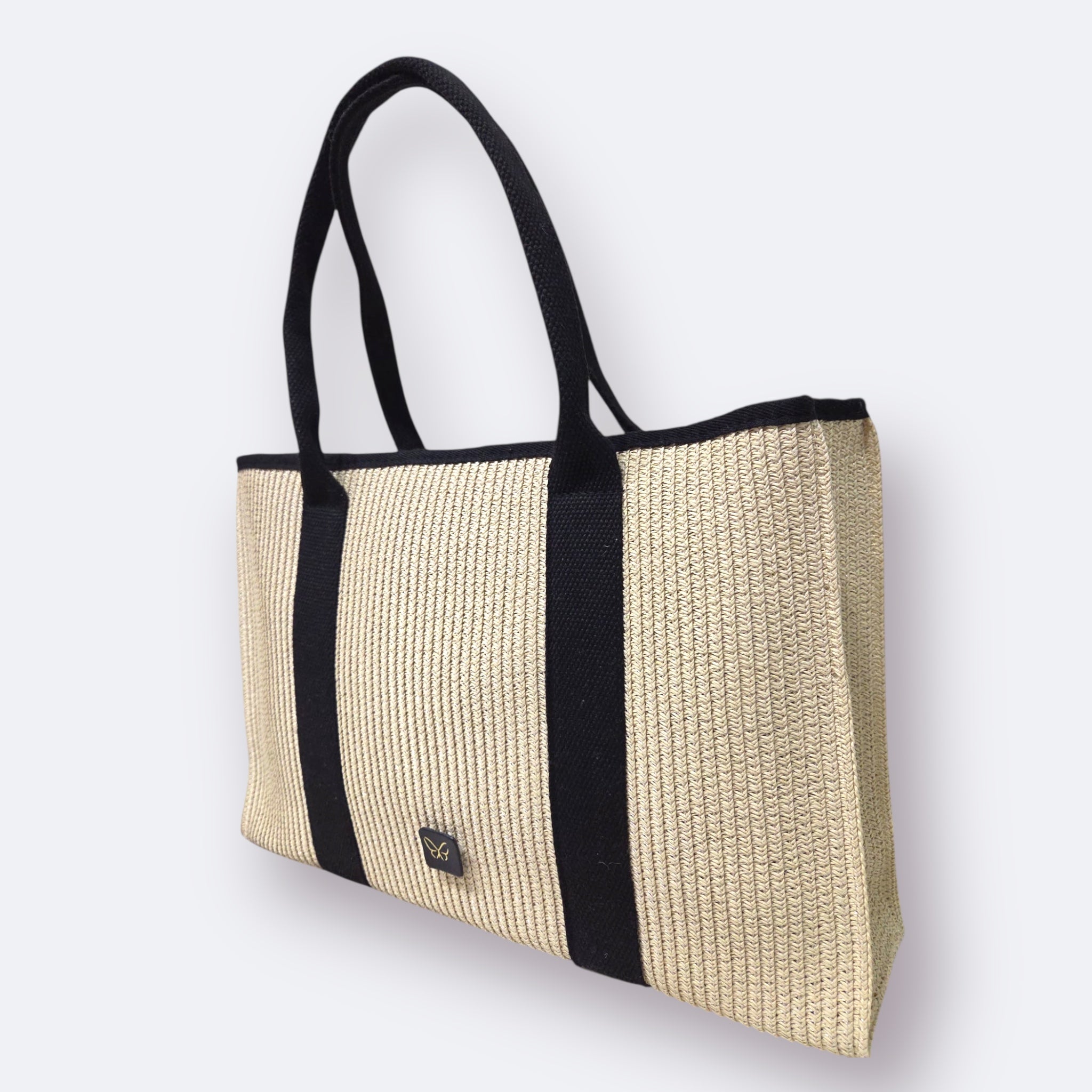 BOLSO DE RAFIA GRAN MÓNACO (BEIS Y NEGRO)
