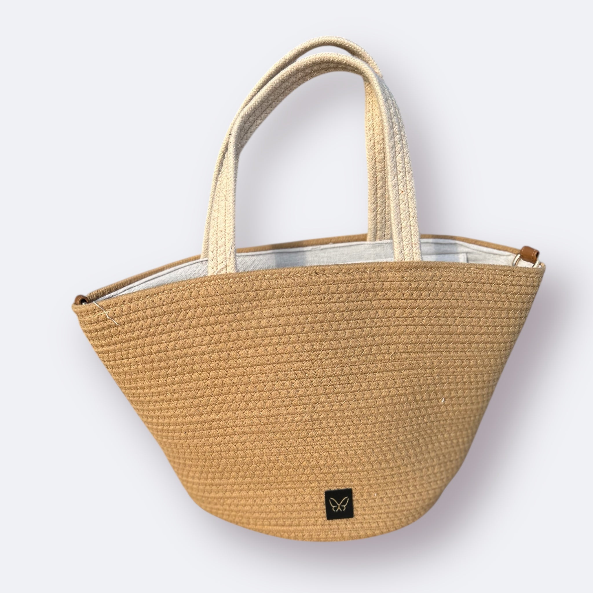 SANTORINI. Bolso de Rafia (camel y blanco)