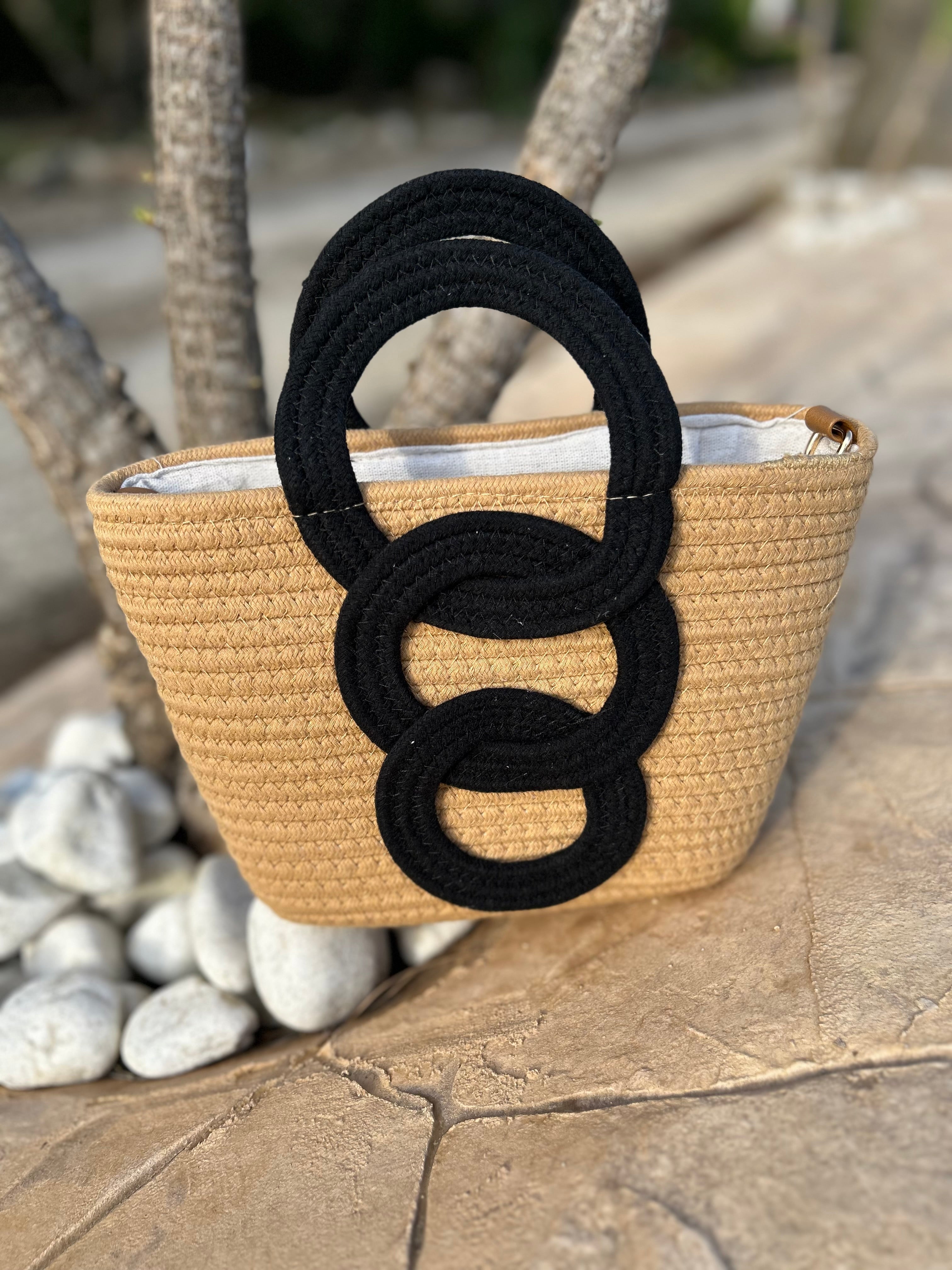 MYKONOS. Bolso de Rafia (camel y negro)