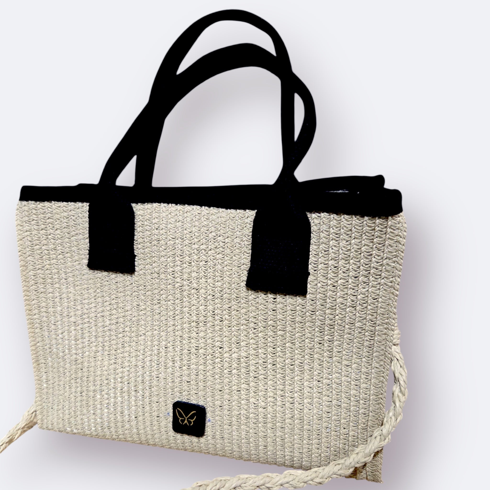 Bolso de Rafia MÓNACO Beis y negro