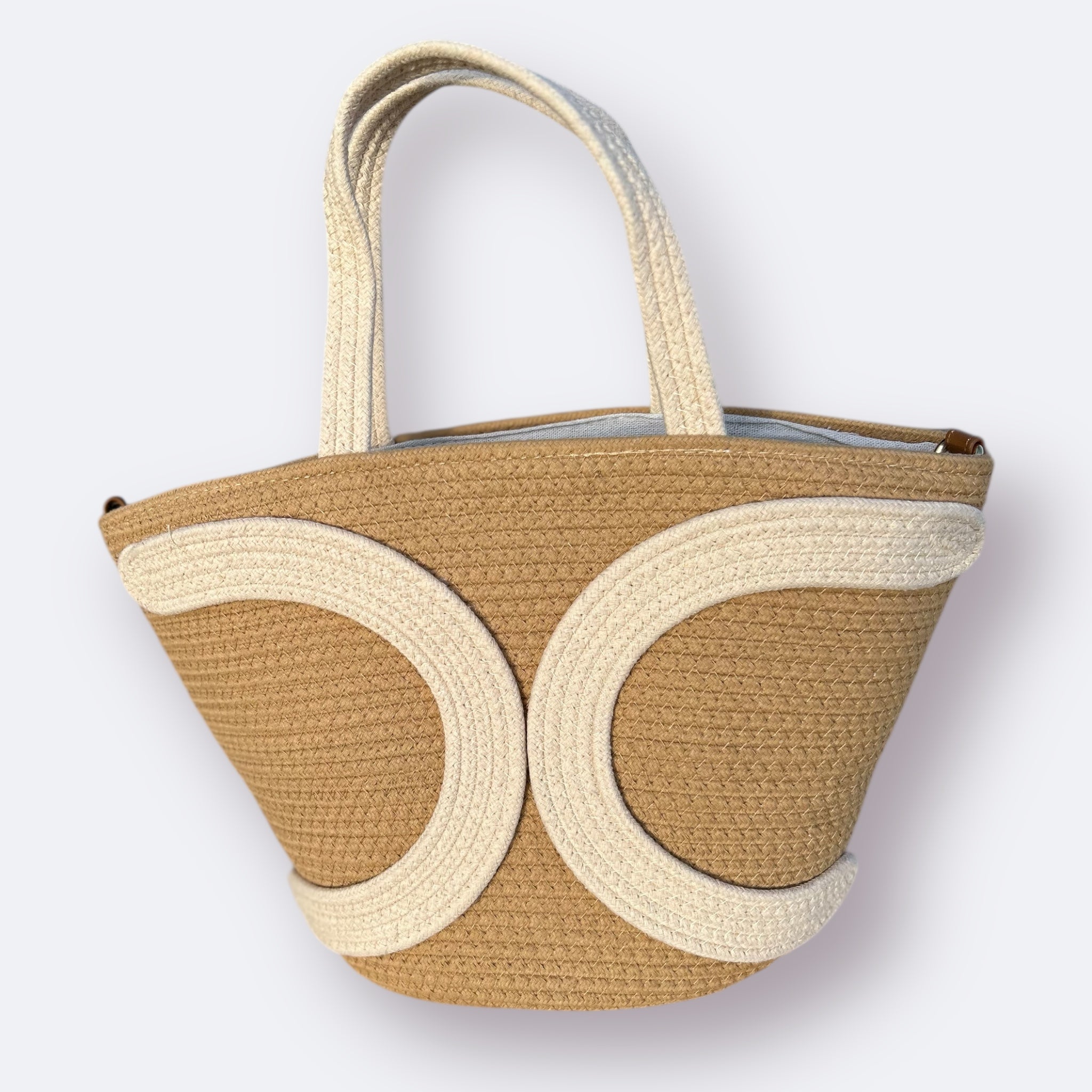 SANTORINI. Bolso de Rafia (camel y blanco)